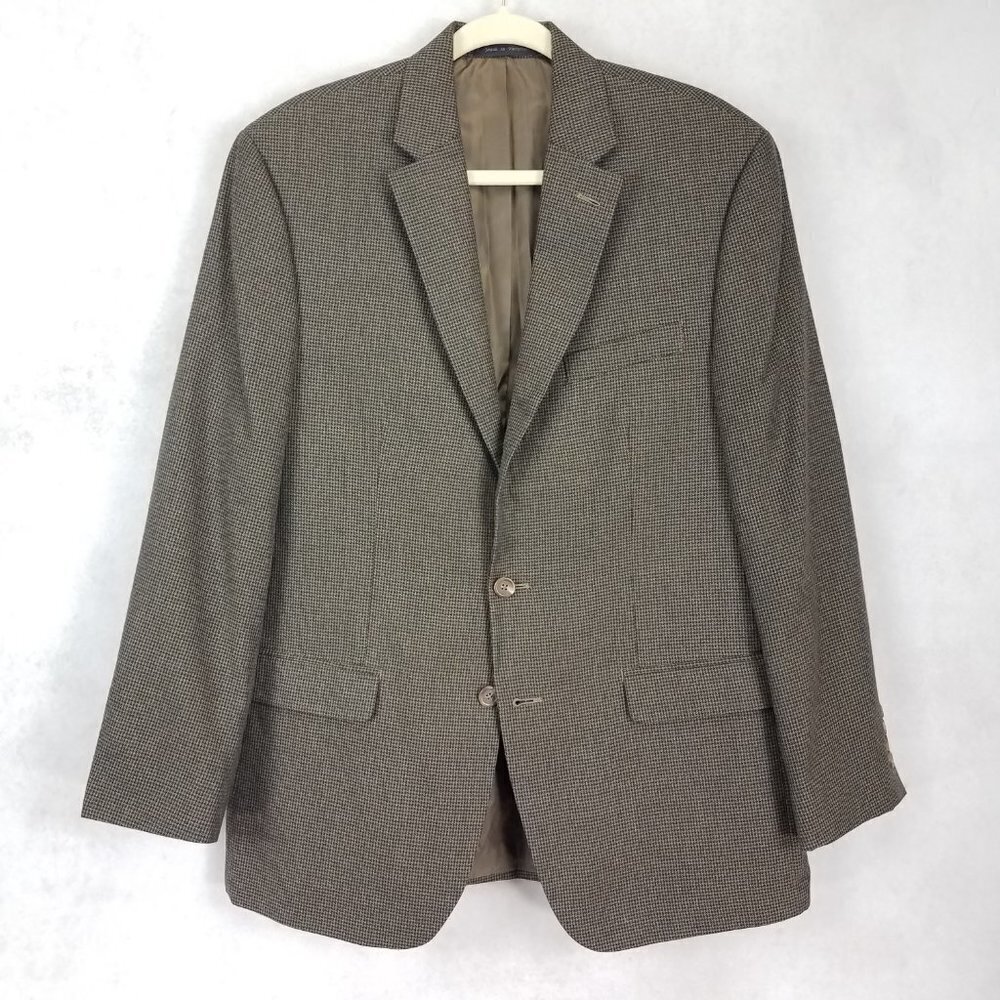 Chaps Sport Coat Blazer Jacket Brown Houndstooth Mens 42R Career Preppy Formal